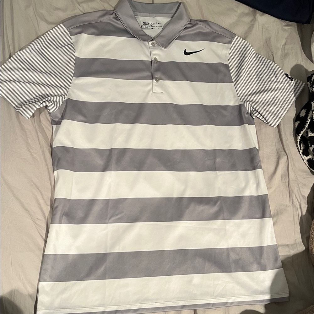 Disney Nike Striped Polo Shirt in Gray and White